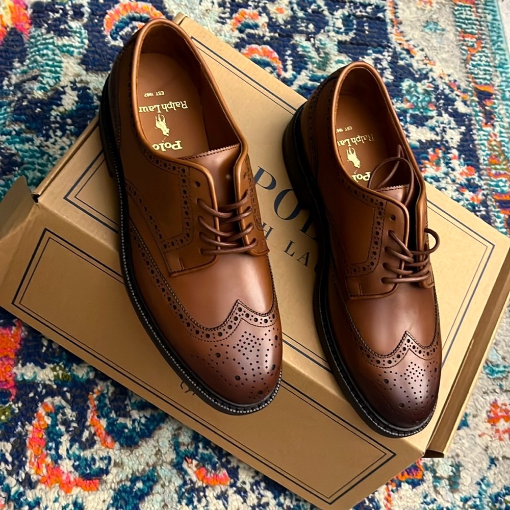 Polo Ralph Lauren Men’s Chestnut Brown Wingtip Oxfords Asher Wingtip Size 7